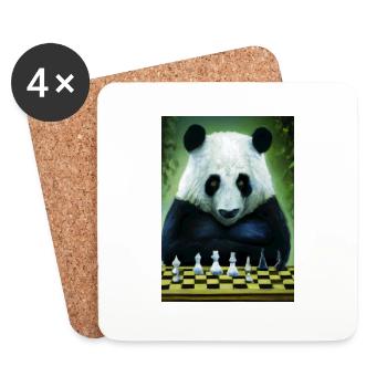 Panda spielt Schach - Untersetzer (4er-Set) - Weiß - Vorne