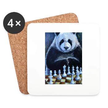 Panda spielt Schach - Untersetzer (4er-Set) - Weiß - Vorne