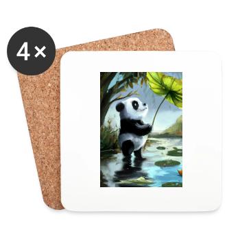 Panda mit Blatt Regenschirm - Untersetzer (4er-Set) - Weiß - Vorne