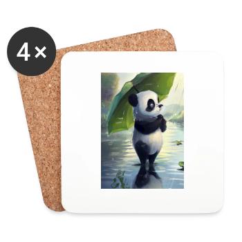 Panda mit Blattschirm - Untersetzer (4er-Set) - Weiß - Vorne