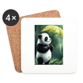 Panda mit Blattschirm - Untersetzer (4er-Set) - Weiß - Vorne