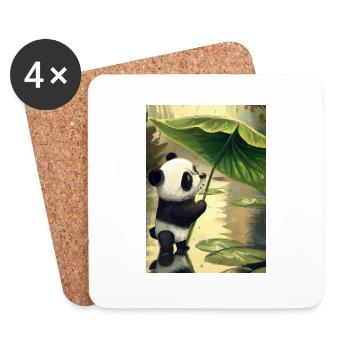 Panda mit Blattschirm - Untersetzer (4er-Set) - Weiß - Vorne