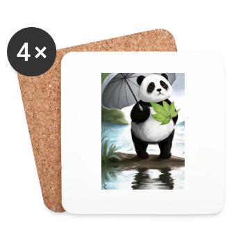 Panda mit Blattschirm - Untersetzer (4er-Set) - Weiß - Vorne