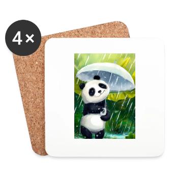 Panda mit Blattschirm - Untersetzer (4er-Set) - Weiß - Vorne