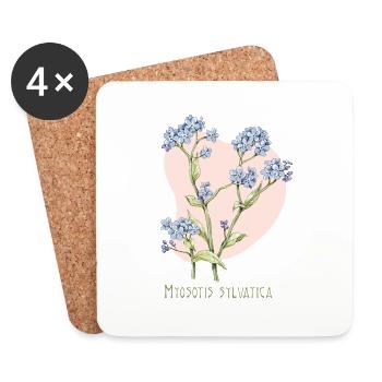 Dessin botanique myosotis - Dessous de verre (lot de 4) - blanc - Devant