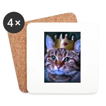Katze mit Krone - Untersetzer (4er-Set) - Weiß - Vorne