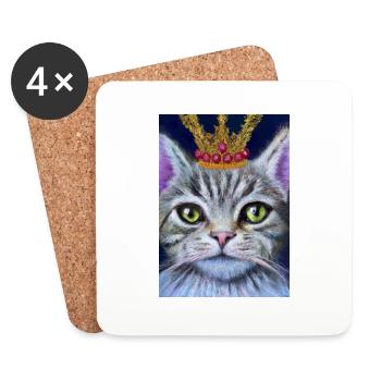 Katze mit Krone - Untersetzer (4er-Set) - Weiß - Vorne