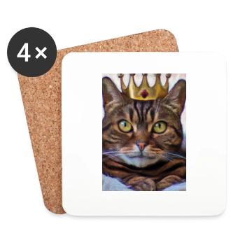 Katze mit Krone - Untersetzer (4er-Set) - Weiß - Vorne