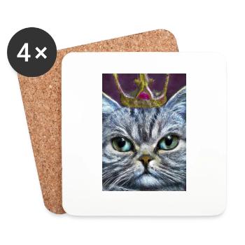 Katze mit Krone - Untersetzer (4er-Set) - Weiß - Vorne