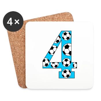 4. Geburtstag Fußball blau - Untersetzer (4er-Set) - Weiß - Vorne
