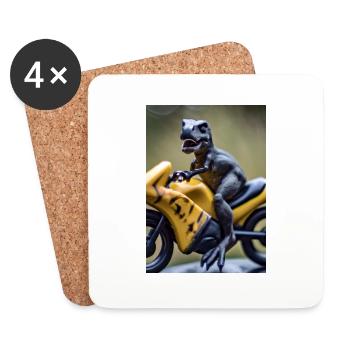 Dinosaurier auf Motorrad - Untersetzer (4er-Set) - Weiß - Vorne