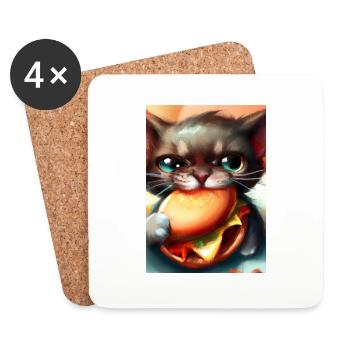 Katze frisst Burger - Untersetzer (4er-Set) - Weiß - Vorne