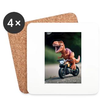 Dinosaurier auf Motorrad - Untersetzer (4er-Set) - Weiß - Vorne