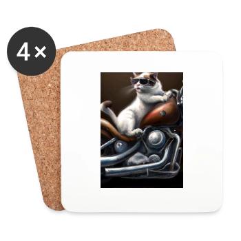 Motorrad Katze - Untersetzer (4er-Set) - Weiß - Vorne