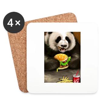 Panda isst Fast Food - Untersetzer (4er-Set) - Weiß - Vorne