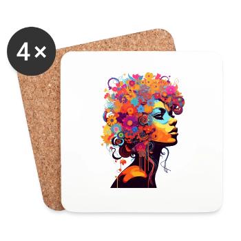 Fille aux cheveux floraux profitant de la vie spirituelle - Dessous de verre (lot de 4) - blanc - Devant