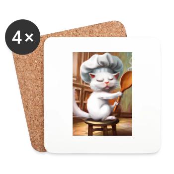 Chefkoch Katze - Untersetzer (4er-Set) - Weiß - Vorne