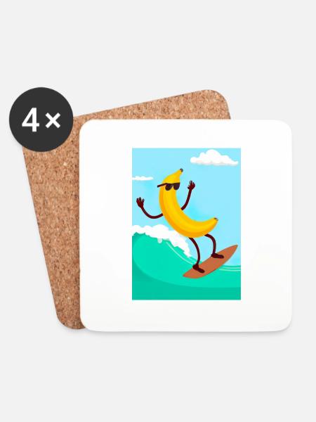 Surfen Banane - Untersetzer (4er-Set) - Weiß