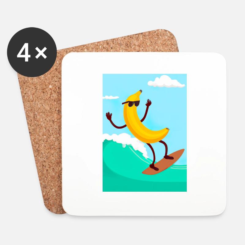 Surfen Banane - Untersetzer (4er-Set) - Weiß