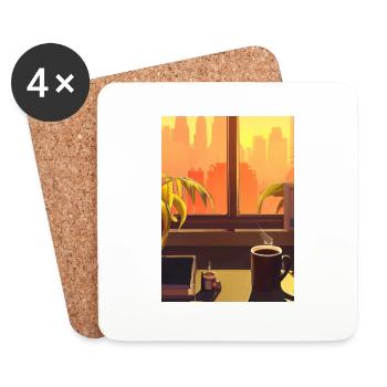 Fenster Kaffee Sonne - Untersetzer (4er-Set) - Weiß - Vorne