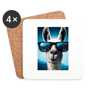 Lama mit Sonnenbrille - Untersetzer (4er-Set) - Weiß - Vorne
