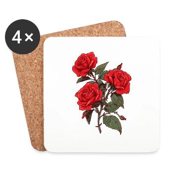 3 Roses Rouges Vintage Cool Floral Fleurs Amoureux Jeu de mots - Dessous de verre (lot de 4) - blanc - Devant