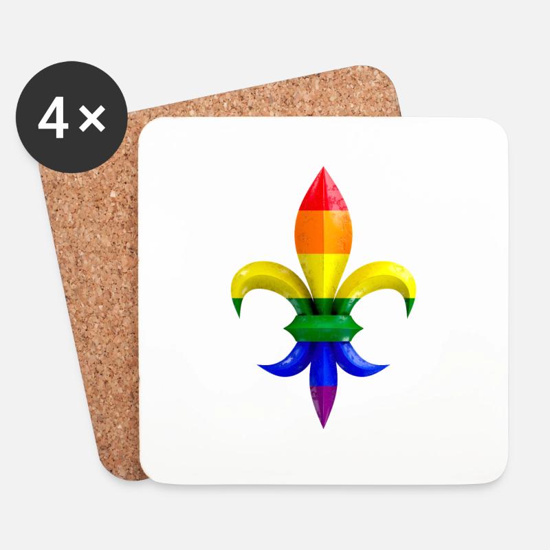 Fleur de Lys / Fleur de Lis Marmor mit Regenbogen - Untersetzer (4er-Set) - Weiß