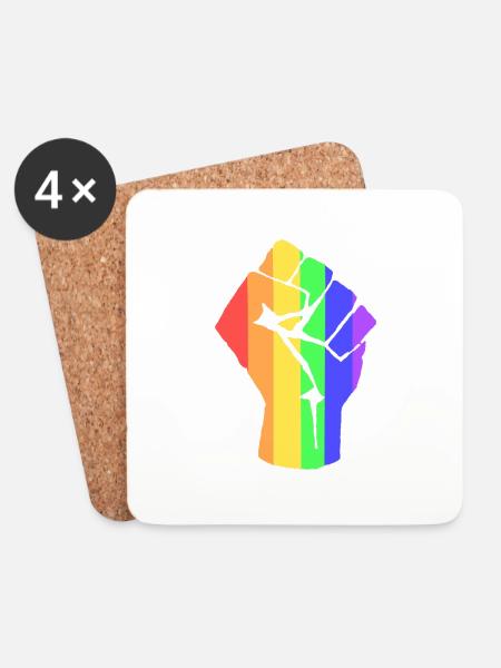 PRIDE POWER LGBTQ+ - Untersetzer (4er-Set) - Weiß