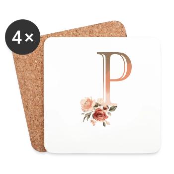 Buchstabe P mit Blumen - Untersetzer (4er-Set) - Weiß - Vorne