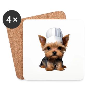Yorkshire Terrier Chien de cuisine Restaurateur Chiot - Dessous de verre (lot de 4) - blanc - Devant