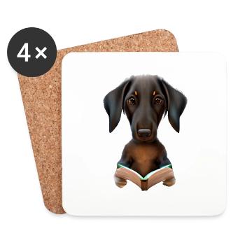 Dobermann Bücher Hund Buch lesen Dobermannwelpe - Untersetzer (4er-Set) - Weiß - Vorne