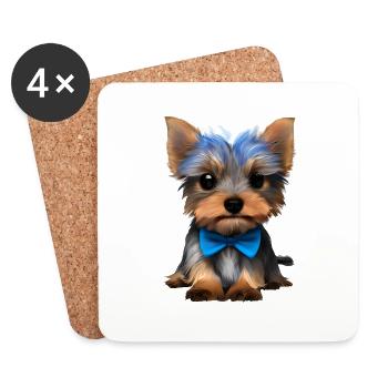 Yorkshire Terrier mit Fliege Hund Hundehalter - Untersetzer (4er-Set) - Weiß - Vorne