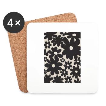 Schwarze Blumen-Muster - Untersetzer (4er-Set) - Weiß - Vorne