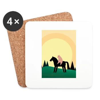 Katze reitet Pferd Minimal - Untersetzer (4er-Set) - Weiß - Vorne