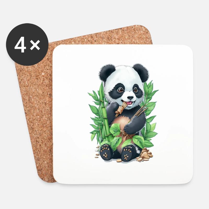Panda Bär ißt Bambus - Untersetzer (4er-Set) - Weiß