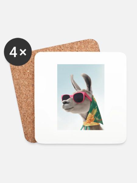 Ferienmode Lama - Untersetzer (4er-Set) - Weiß