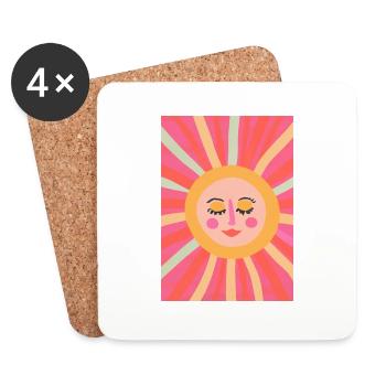 Minimalistisches Sonnengesicht - Untersetzer (4er-Set) - Weiß - Vorne