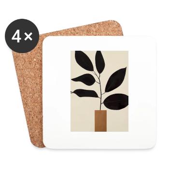 Minimalistische Pflanze im Topf - Untersetzer (4er-Set) - Weiß - Vorne
