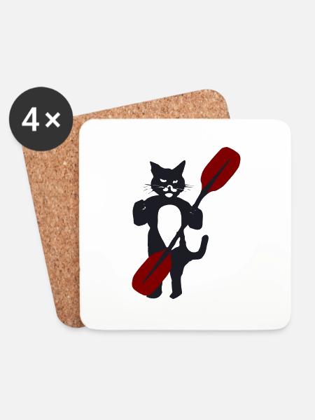 Paddelkatze Doppelpaddel - Untersetzer (4er-Set) - Weiß