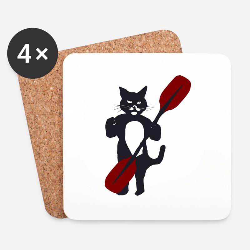 Paddelkatze Doppelpaddel - Untersetzer (4er-Set) - Weiß