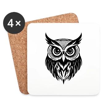 Owl Owl Bird Birds - Coasters (set of 4) - white - Front