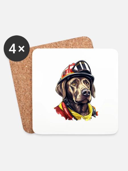 Labrador Feuerwehr Feuerwehrmann Hund - Untersetzer (4er-Set) - Weiß
