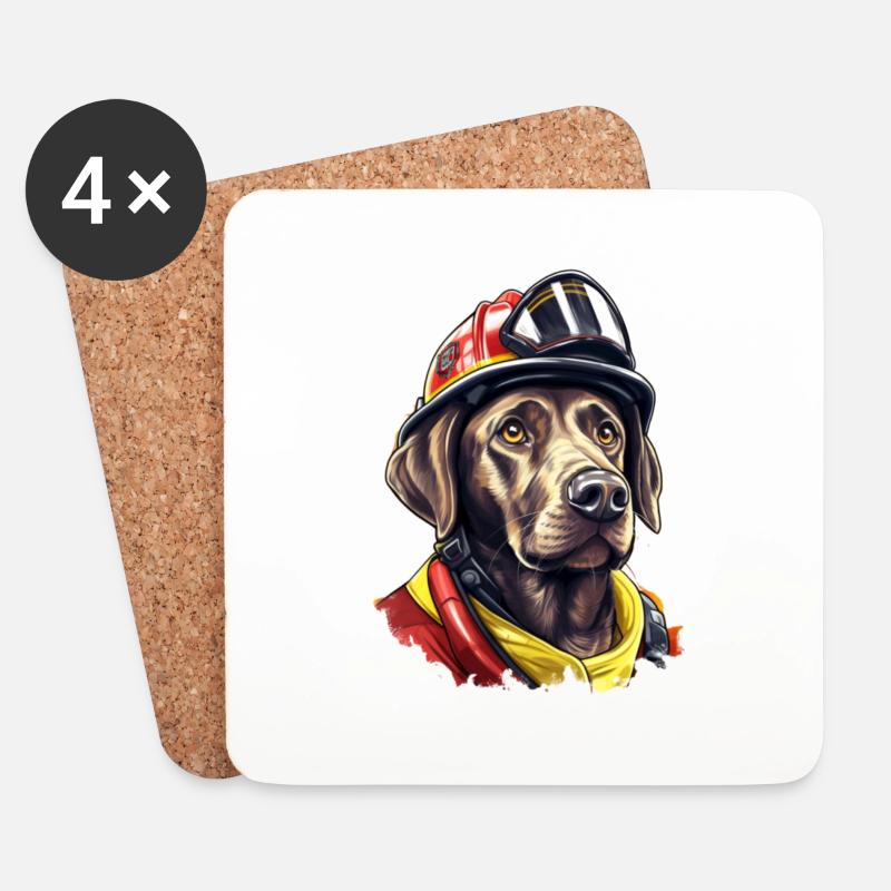 Labrador Feuerwehr Feuerwehrmann Hund - Untersetzer (4er-Set) - Weiß