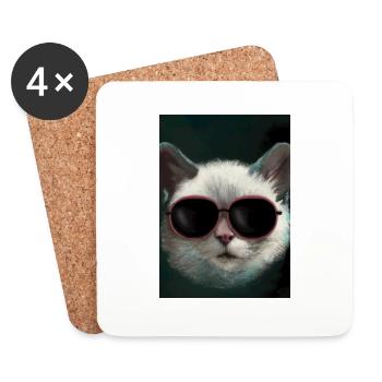 Katze mit Sonnenbrille - Untersetzer (4er-Set) - Weiß - Vorne