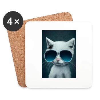 Katze mit Sonnenbrille - Untersetzer (4er-Set) - Weiß - Vorne