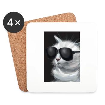 Katze mit Sonnenbrille - Untersetzer (4er-Set) - Weiß - Vorne