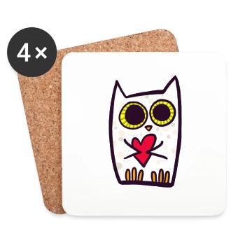 Hibou au cœur - Dessous de verre (lot de 4) - blanc - Devant
