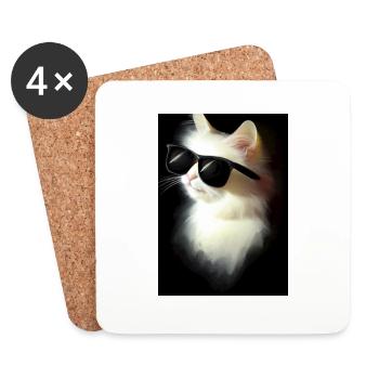 Katze mit Sonnenbrille - Untersetzer (4er-Set) - Weiß - Vorne