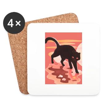 Niedliche schwarze Katze - Untersetzer (4er-Set) - Weiß - Vorne