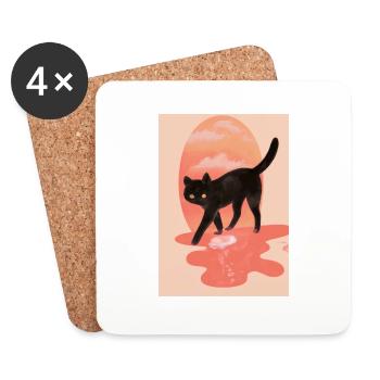Niedliche schwarze Katze - Untersetzer (4er-Set) - Weiß - Vorne